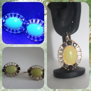 Vintage Yellow Uranium Crystal Baguette Earrings